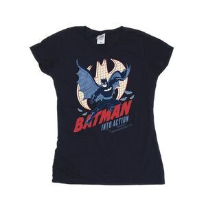 DC Comics Womens/Ladies Batman Into Action Cotton T-Shirt / Navy Blue